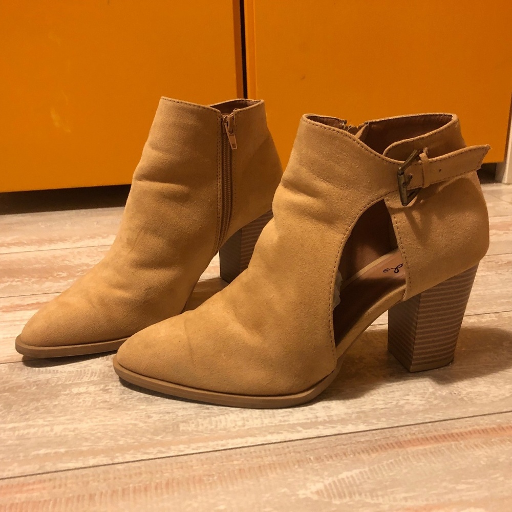 Tan Qupid Cutout Ankle Boots
